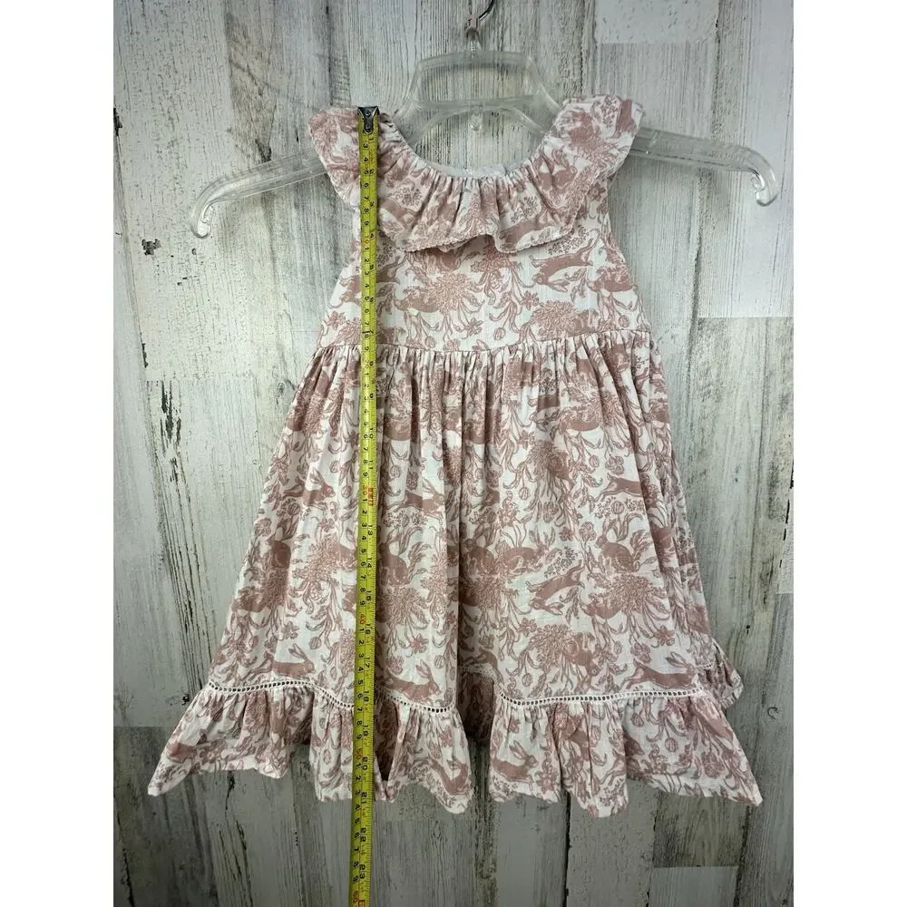 Haute Hippie Girl's 4T Dress Sleeveless Pink Toile Easter Bunny Layered Twirl‎